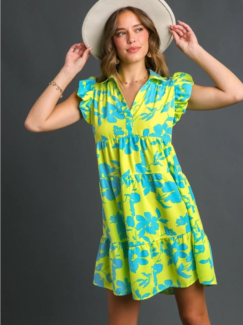 Umgee Lime & Aqua Floral Tiered Sundress
